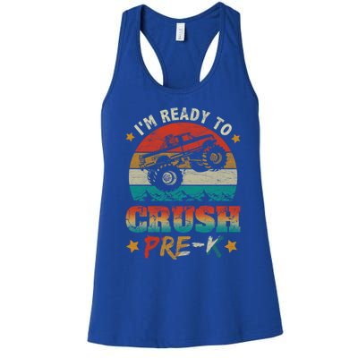 Back To School I'm Ready To Crush Pregiftk Monster Truck Boys Funny Gift Women's Racerback Tank