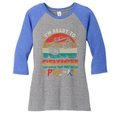 Back To School I'm Ready To Crush Pregiftk Monster Truck Boys Funny Gift Women's Tri-Blend 3/4-Sleeve Raglan Shirt