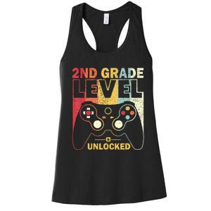 Back To School 2Nd Grade Level Unlocked Video Gamer Women's Racerback Tank