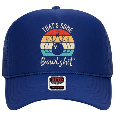 Bowling That's Some Bowlshit Retro Bowling Lovers Bowler High Crown Mesh Back Trucker Hat