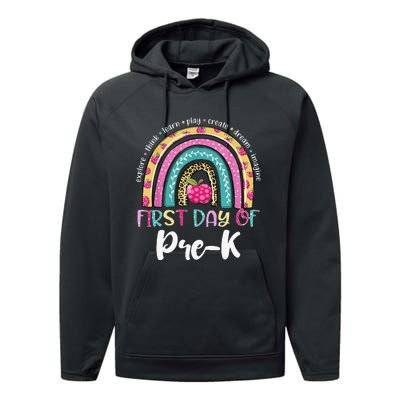 Back To School Rainbow Happy First Day Of PreK Gift Performance Fleece Hoodie