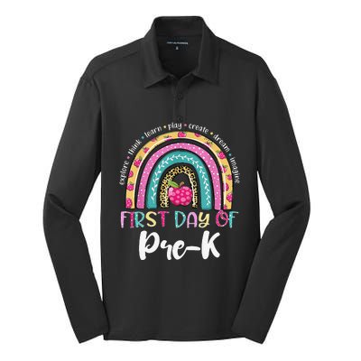 Back To School Rainbow Happy First Day Of PreK Gift Silk Touch Performance Long Sleeve Polo