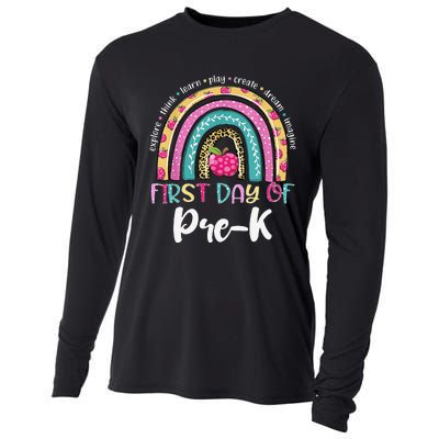 Back To School Rainbow Happy First Day Of PreK Gift Cooling Performance Long Sleeve Crew