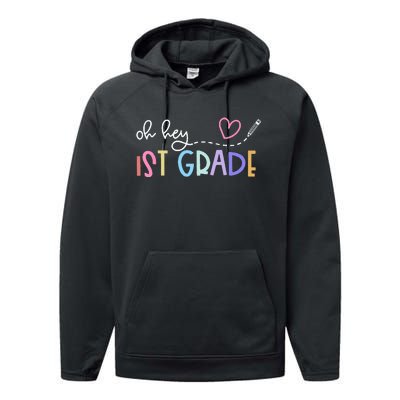 Back To School Oh Hey 1st Grade Teachers Student Performance Fleece Hoodie