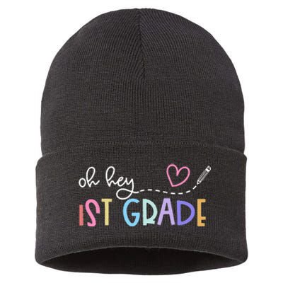 Back To School Oh Hey 1st Grade Teachers Student Sustainable Knit Beanie