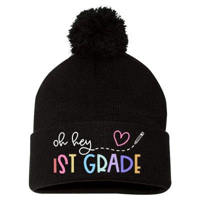 Back To School Oh Hey 1st Grade Teachers Student Pom Pom 12in Knit Beanie