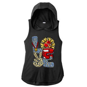 Boxing T Shirts Love Gloves Leopard Sunflower Graphic Ladies PosiCharge Tri-Blend Wicking Draft Hoodie Tank