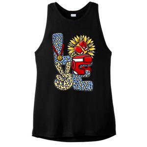 Boxing T Shirts Love Gloves Leopard Sunflower Graphic Ladies PosiCharge Tri-Blend Wicking Tank