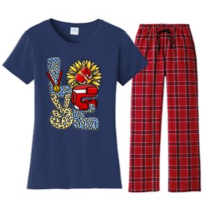 Boxing T Shirts Love Gloves Leopard Sunflower Graphic Women's Flannel Pajama Set