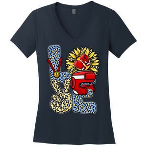 Boxing T Shirts Love Gloves Leopard Sunflower Graphic Women's V-Neck T-Shirt