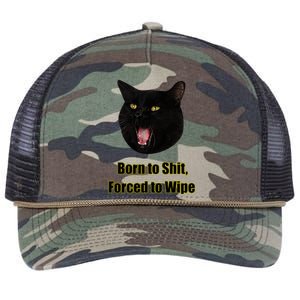 Born To Shit Forced To Wipe Funny Cat Retro Rope Trucker Hat Cap