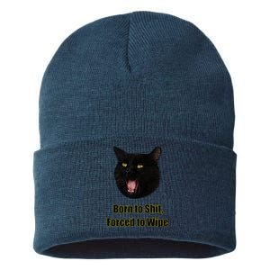 Born To Shit Forced To Wipe Funny Cat Sustainable Knit Beanie