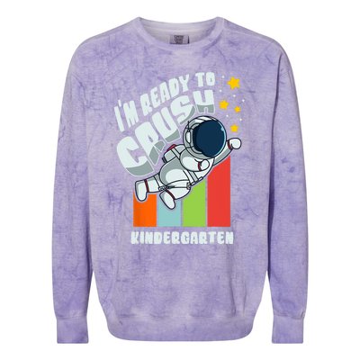 Back To School Cute First Day Of Kindergarten Astronaut Colorblast Crewneck Sweatshirt