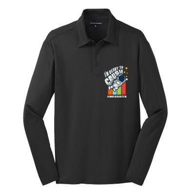 Back To School Cute First Day Of Kindergarten Astronaut Silk Touch Performance Long Sleeve Polo