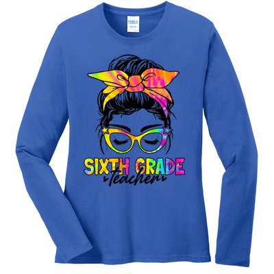 Back To School Sixth Grade Teacher Messy Hair Bun Gift Ladies Long Sleeve Shirt