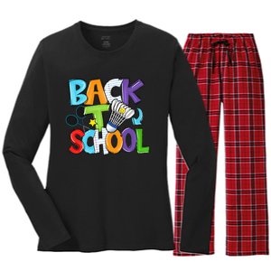 Back To School Badminton Players Funny First Day Of School Women's Long Sleeve Flannel Pajama Set 