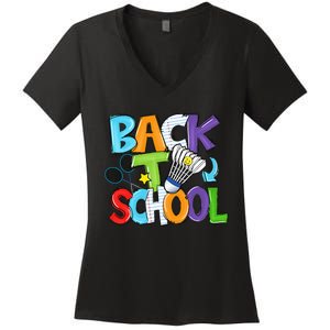 Back To School Badminton Players Funny First Day Of School Women's V-Neck T-Shirt