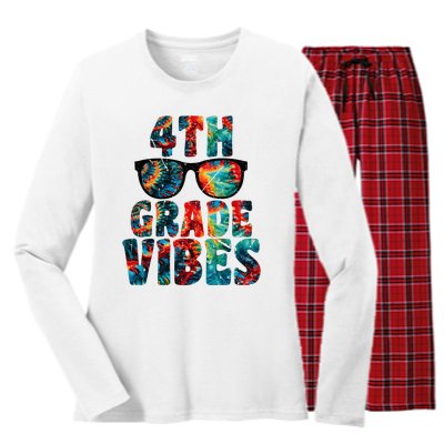 Back To School 4th Grade Vibes First Day Teacher Women's Long Sleeve Flannel Pajama Set 