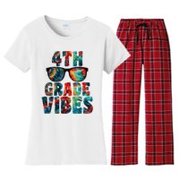 Back To School 4th Grade Vibes First Day Teacher Women's Flannel Pajama Set