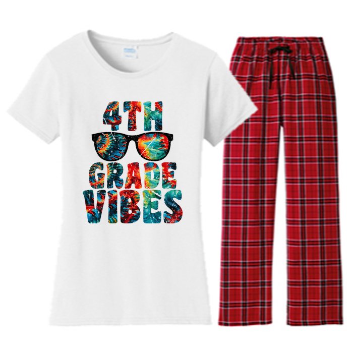 Back To School 4th Grade Vibes First Day Teacher Women's Flannel Pajama Set