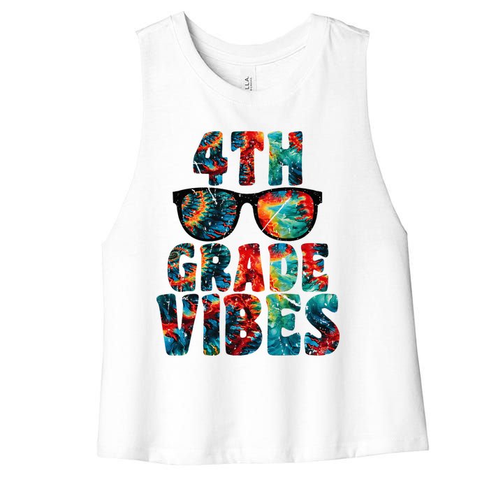 Back To School 4th Grade Vibes First Day Teacher Women's Racerback Cropped Tank