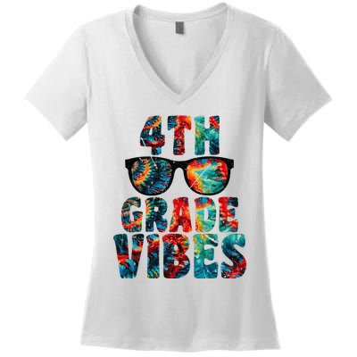 Back To School 4th Grade Vibes First Day Teacher Women's V-Neck T-Shirt