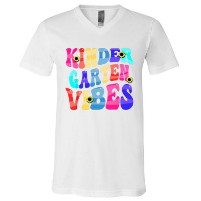 Back To School Kindergarten Vibes Retro Teacher Women V-Neck T-Shirt