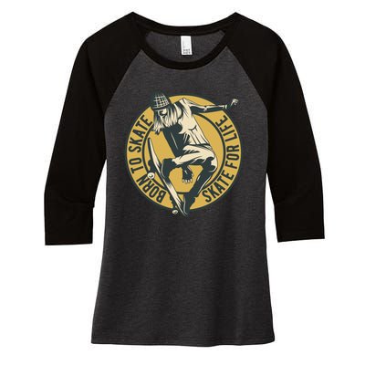 Born To Skate Women's Tri-Blend 3/4-Sleeve Raglan Shirt