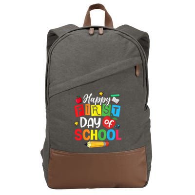 Back To School Happy First Day Of School Teacher Student Kids Cotton Canvas Backpack