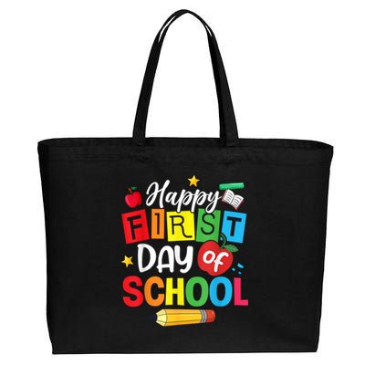 Back To School Happy First Day Of School Teacher Student Kids Cotton Canvas Jumbo Tote