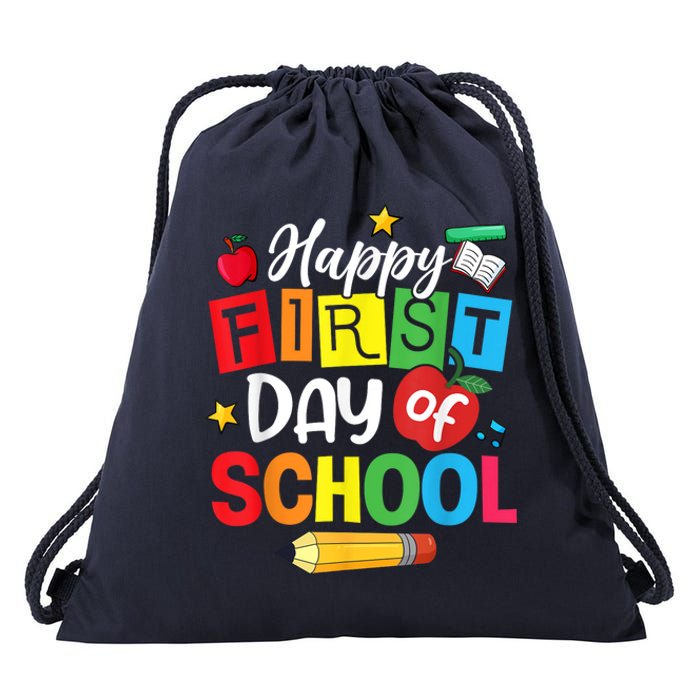 Back To School Happy First Day Of School Teacher Student Kids Drawstring Bag