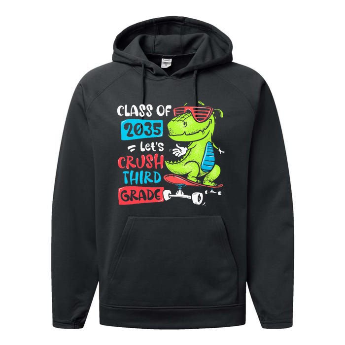 Back To School Let's Crush 3rd Grade Class Of 2035 Dinosaur Performance Fleece Hoodie