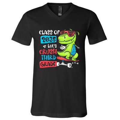 Back To School Let's Crush 3rd Grade Class Of 2035 Dinosaur V-Neck T-Shirt