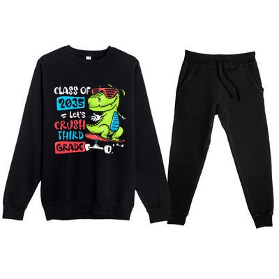 Back To School Let's Crush 3rd Grade Class Of 2035 Dinosaur Premium Crewneck Sweatsuit Set