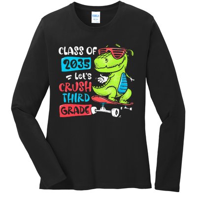 Back To School Let's Crush 3rd Grade Class Of 2035 Dinosaur Ladies Long Sleeve Shirt