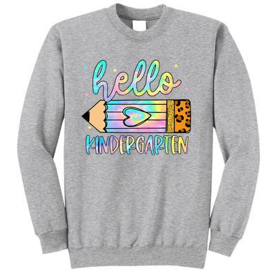 Back To School Hello Kindergarten Leopard Tie Dye Pencil Tall Sweatshirt