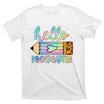 Back To School Hello Kindergarten Leopard Tie Dye Pencil T-Shirt