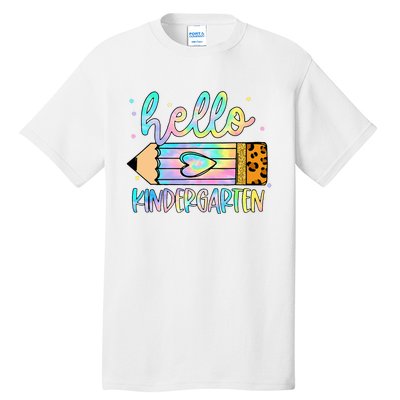 Back To School Hello Kindergarten Leopard Tie Dye Pencil Tall T-Shirt