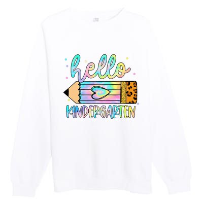 Back To School Hello Kindergarten Leopard Tie Dye Pencil Premium Crewneck Sweatshirt