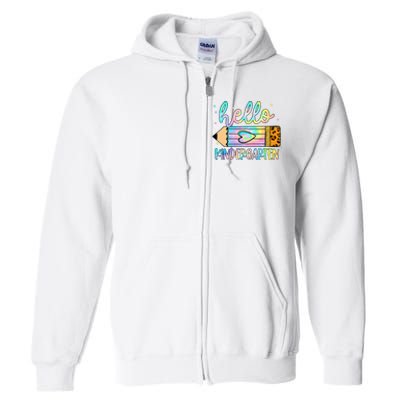 Back To School Hello Kindergarten Leopard Tie Dye Pencil Full Zip Hoodie