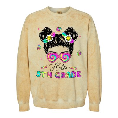 Back To School Hello 5th Grade Messy Bun First Day Colorblast Crewneck Sweatshirt