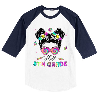 Back To School Hello 5th Grade Messy Bun First Day Baseball Sleeve Shirt