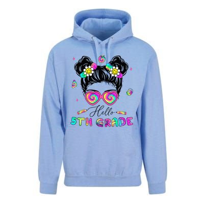 Back To School Hello 5th Grade Messy Bun First Day Unisex Surf Hoodie