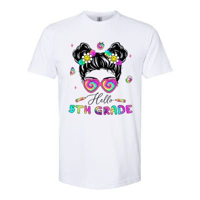 Back To School Hello 5th Grade Messy Bun First Day Softstyle CVC T-Shirt