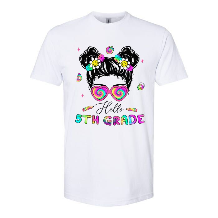 Back To School Hello 5th Grade Messy Bun First Day Softstyle CVC T-Shirt