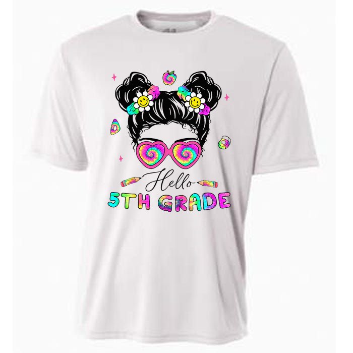 Back To School Hello 5th Grade Messy Bun First Day Cooling Performance Crew T-Shirt