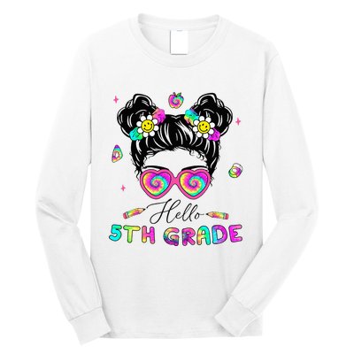 Back To School Hello 5th Grade Messy Bun First Day Long Sleeve Shirt