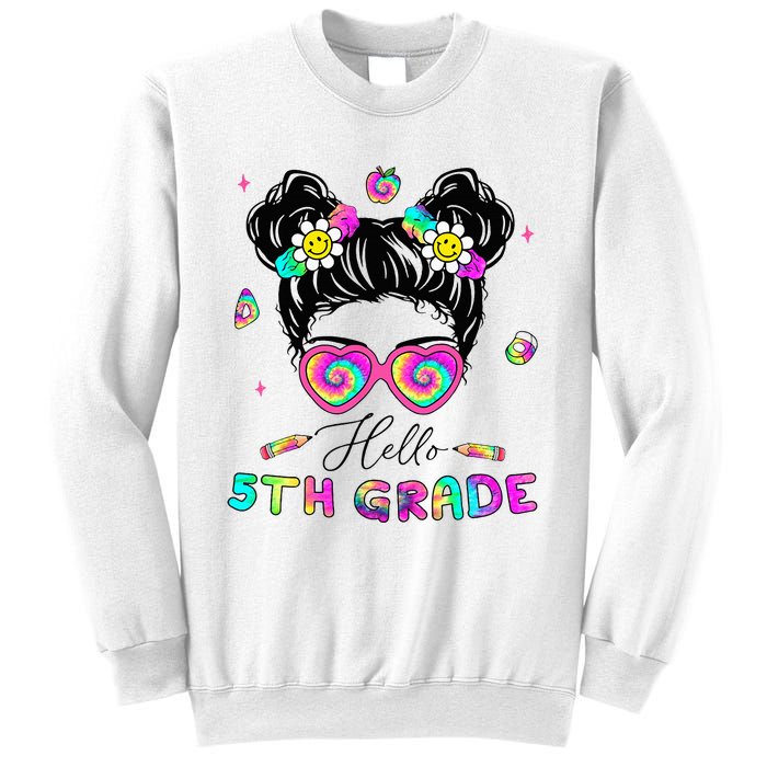 Back To School Hello 5th Grade Messy Bun First Day Sweatshirt