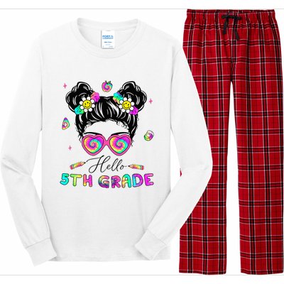 Back To School Hello 5th Grade Messy Bun First Day Long Sleeve Pajama Set