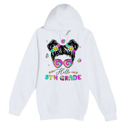 Back To School Hello 5th Grade Messy Bun First Day Premium Pullover Hoodie